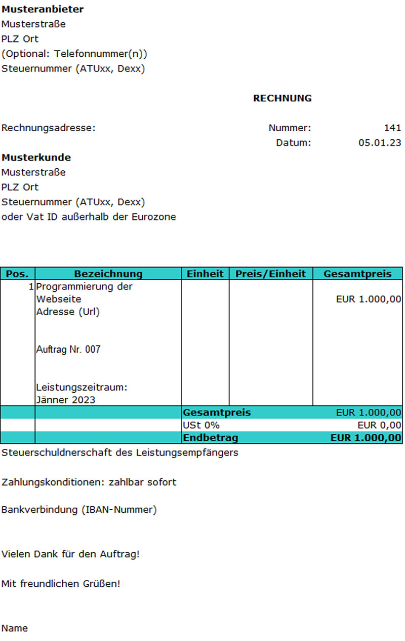 Rechnungsvorlage für deutsche Rechnungen
