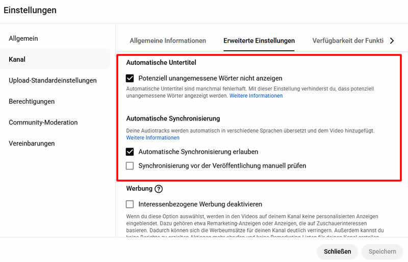 Automatische Synchronisation in YouTube einstellen